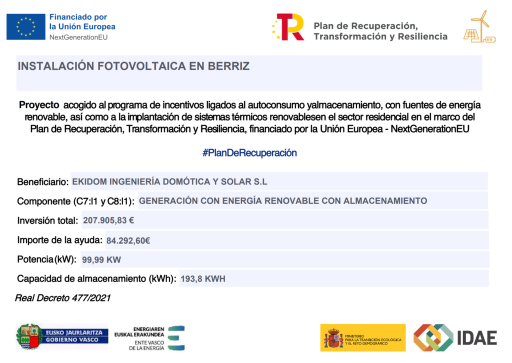 Proyecto de instalación fotovoltaica en Berriz